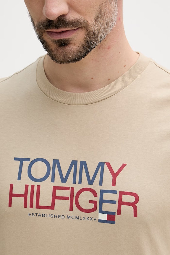 Tommy Hilfiger kratka majica moška bombažna MW0MW42369 bež