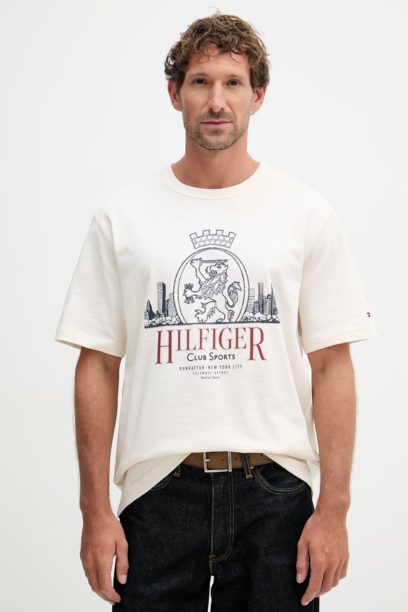 Tommy Hilfiger t-shirt męski bawełniany beżowy MW0MW42377