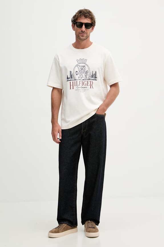 Tommy Hilfiger majica za muškarce od pamuka MW0MW42377 bež SS26