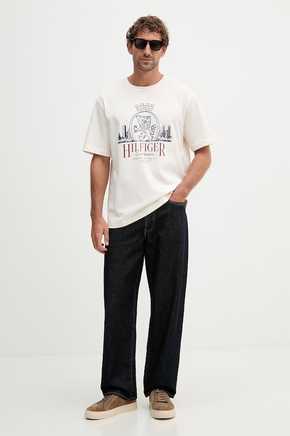 Tommy Hilfiger t-shirt męski bawełniany MW0MW42377 beżowy SS26