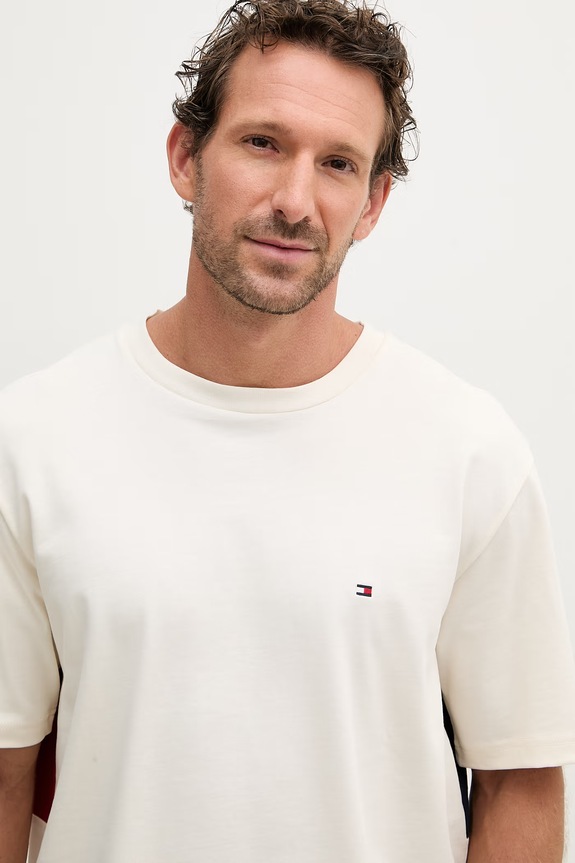 Tommy Hilfiger tričko pánské bavlněné béžová MW0MW42382