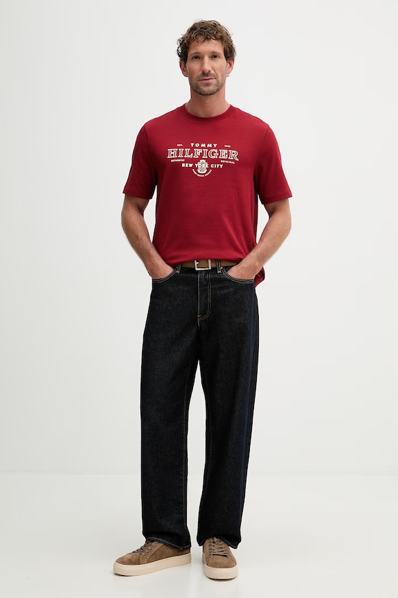 Tommy Hilfiger t-shirt męski bawełniany MW0MW42387 bordowy SS26