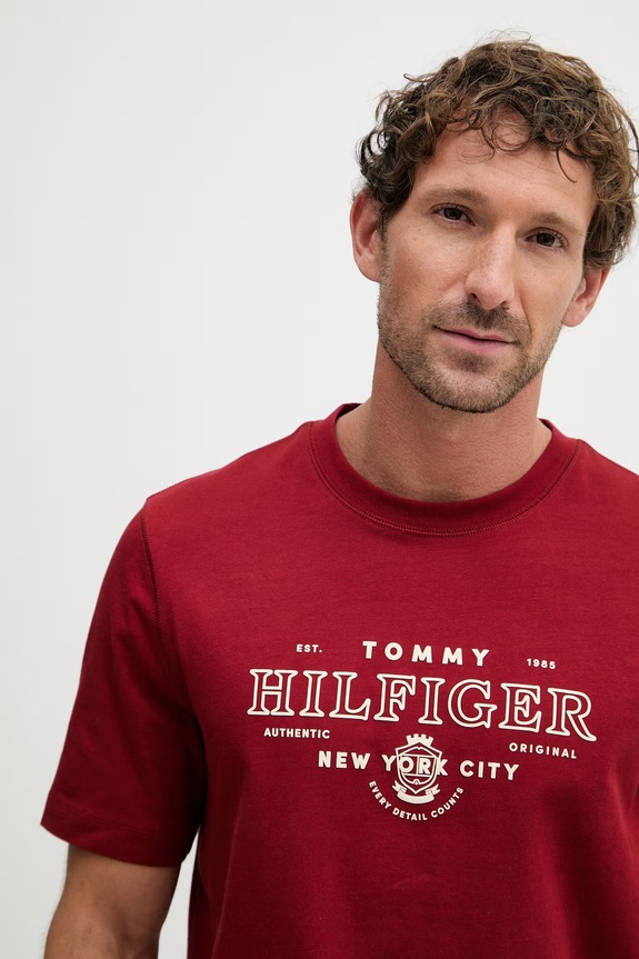 Tommy Hilfiger t-shirt męski bawełniany bordowy MW0MW42387