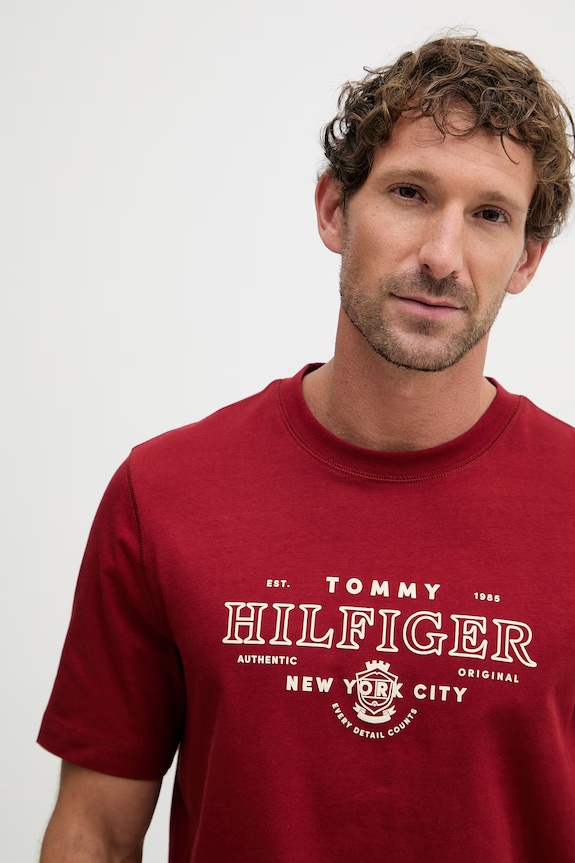 Tommy Hilfiger t-shirt męski bawełniany bordowy MW0MW42387