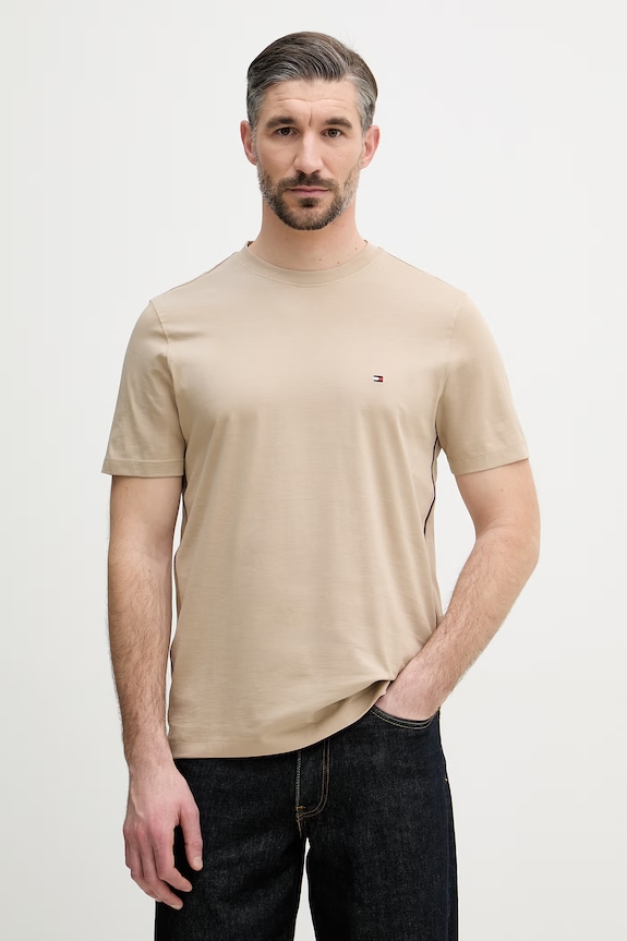 Tommy Hilfiger basic tričko pánské bavlněné béžová MW0MW42393