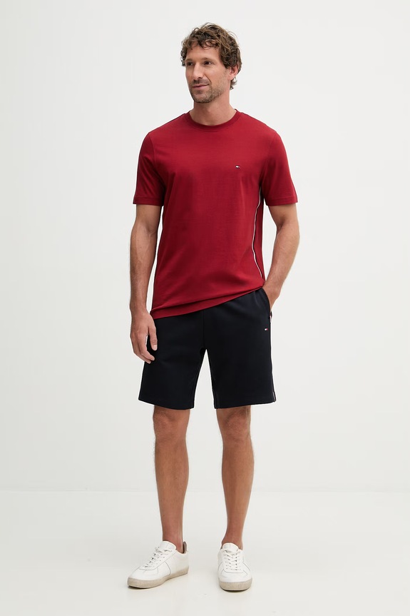 Tommy Hilfiger Basic tričko pánské bavlněné MW0MW42393 burgundské SS26