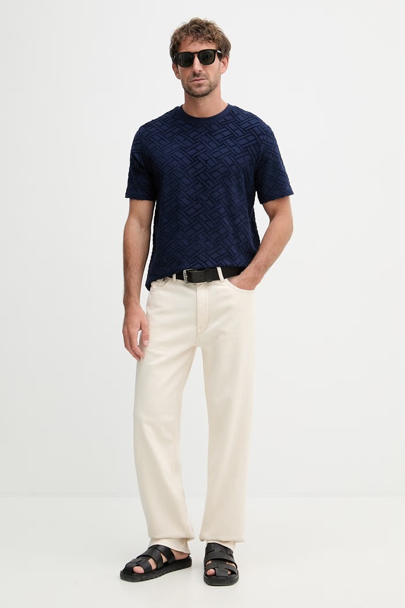 Tommy Hilfiger kratka majica moška bombažna SUMMER MW0MW42381 mornarsko modra SS26
