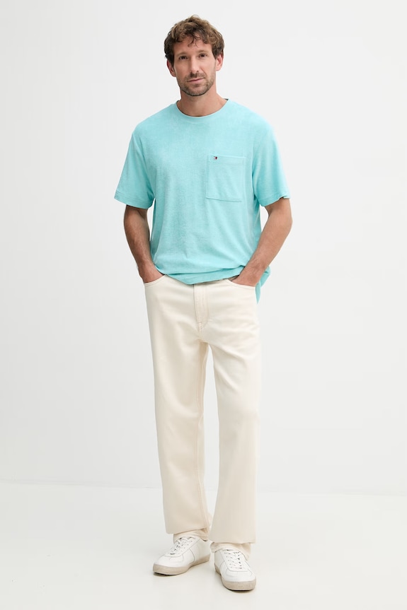 Tommy Hilfiger moški z bombažem SUMMER MW0MW43058 turkizna SS26