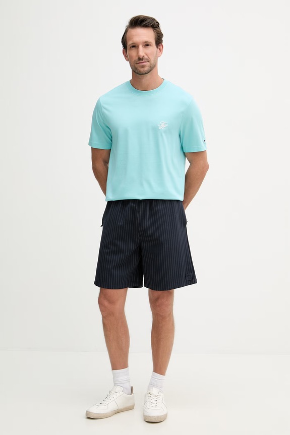 Tommy Hilfiger maglietta basic da uomo in cotone SUMMER MW0MW43066 turchese SS26