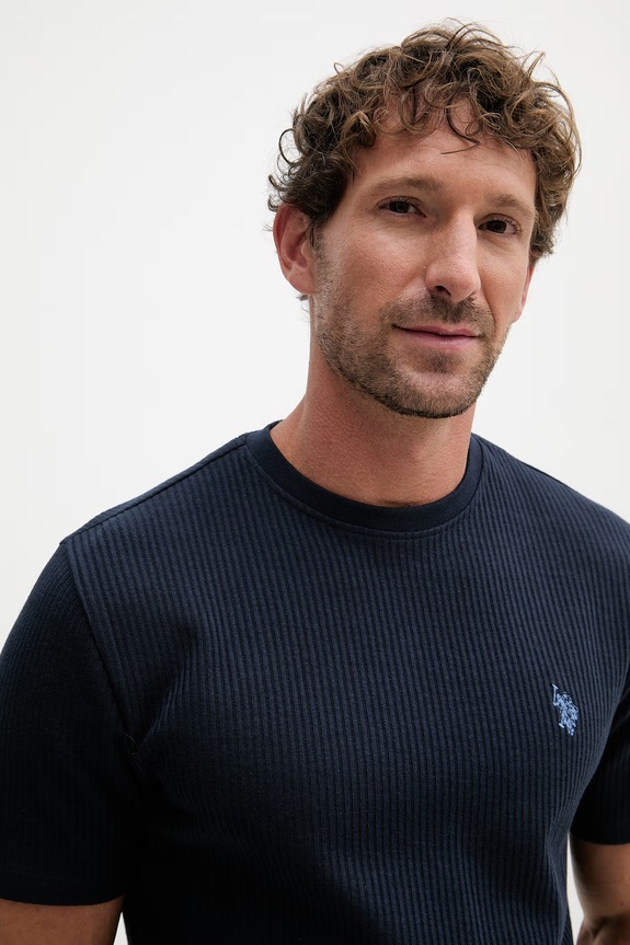 U.S. Polo Assn. t-shirt męski bawełniany RIB TEXTURE granatowy MUP4646