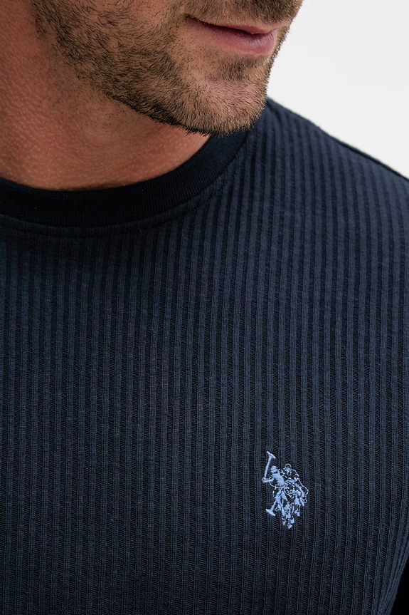 U.S. Polo Assn. t-shirt męski bawełniany RIB TEXTURE MUP4646 granatowy
