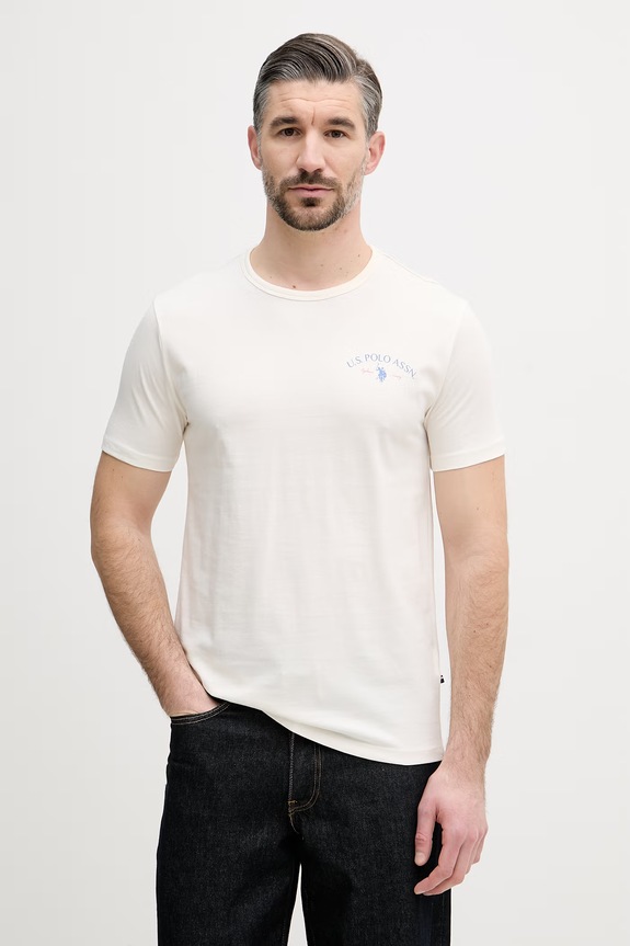 Abbigliamento U.S. Polo Assn. t-shirt da uomo in cotone SPIRIT OF SPORT BACK GRAPHIC MUP4648 beige