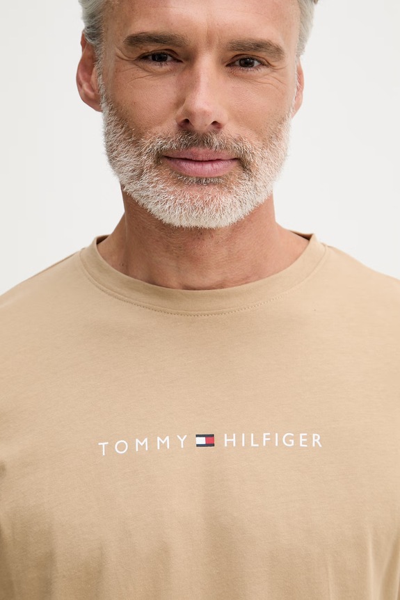 Tommy Hilfiger tričko pánske bavlnené béžová UM0UM03643