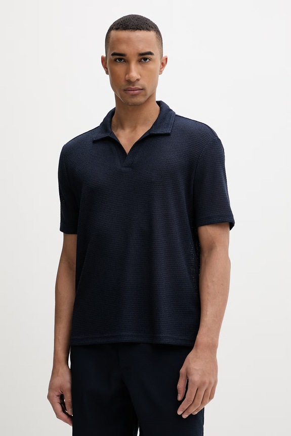Calvin Klein pletena polo majica muška s viskozom mornarsko plava LV00NM2986