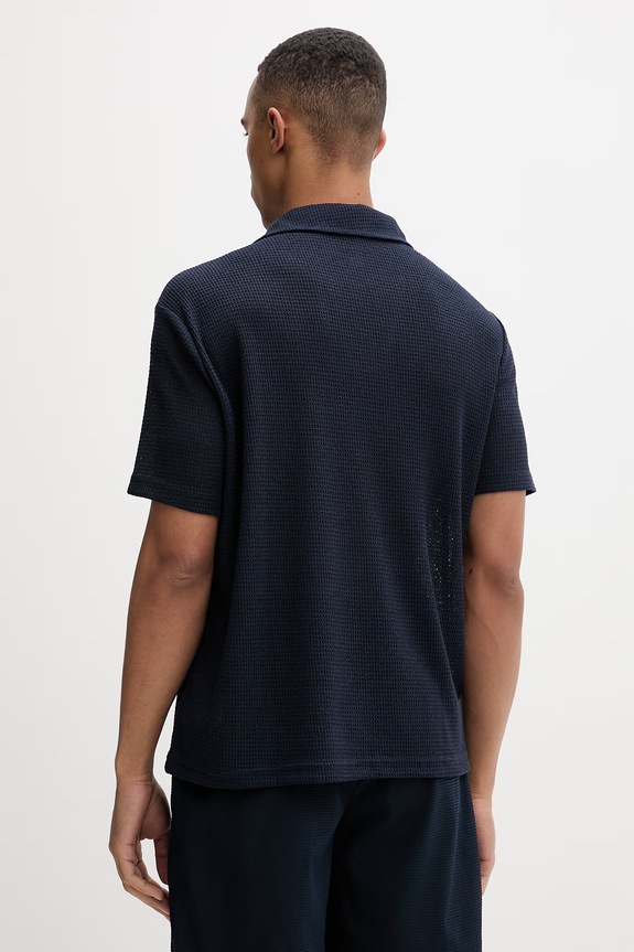 Odjeća Calvin Klein pletena polo majica muška s viskozom LV00NM2986 mornarsko plava