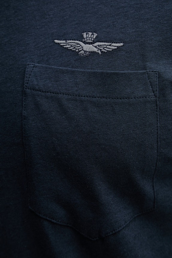 Μπλουζάκι με προσθήκη λινού Aeronautica Militare TS2510UJ00720 σκούρο μπλε
