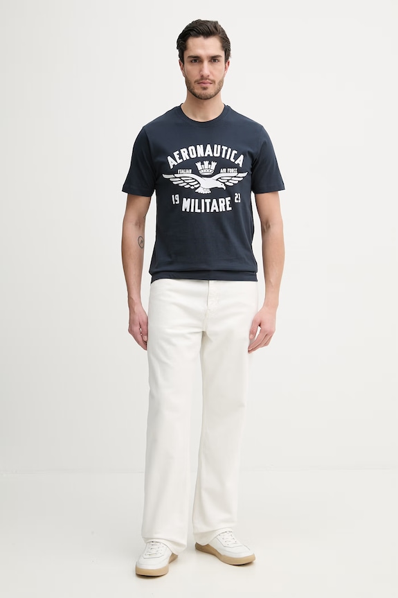 Aeronautica Militare tricou din bumbac TS2533UJ00641 bleumarin SS26