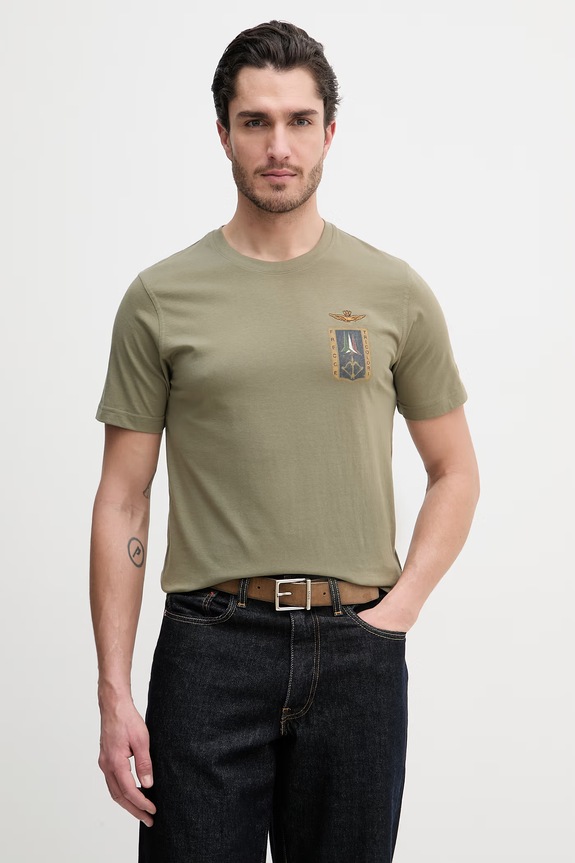 Bavlněné tričko Aeronautica Militare potisk zelená TS2534UJ00641