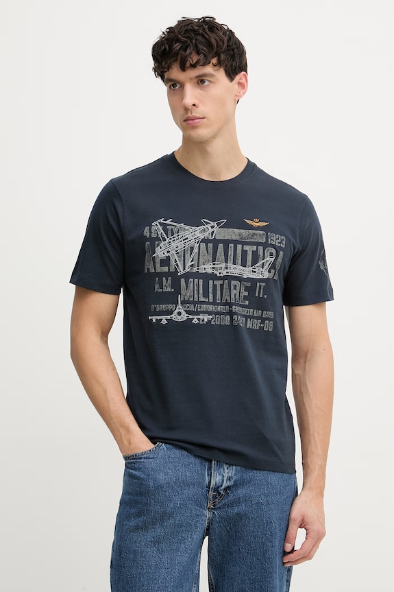Aeronautica Militare tricou din bumbac imprimeu bleumarin TS2535UJ00641