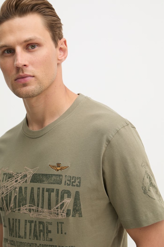 Βαμβακερό μπλουζάκι Aeronautica Militare πράσινο TS2535UJ00641