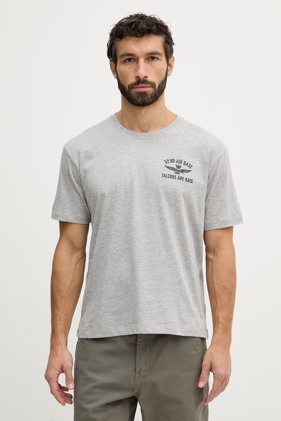 Βαμβακερό μπλουζάκι Aeronautica Militare στάμπα γκρί TS2539UJ00727