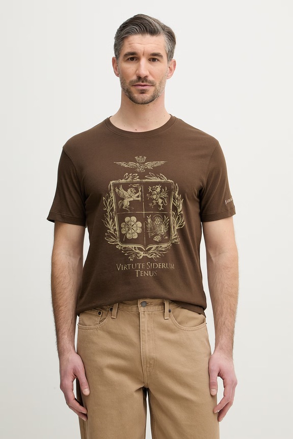 Βαμβακερό μπλουζάκι Aeronautica Militare βαμβάκι καφέ TS2540UJ00727