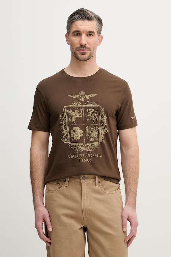 Βαμβακερό μπλουζάκι Aeronautica Militare βαμβάκι καφέ TS2540UJ00727