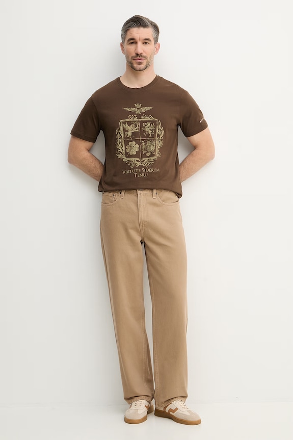 Βαμβακερό μπλουζάκι Aeronautica Militare TS2540UJ00727 καφέ SS26