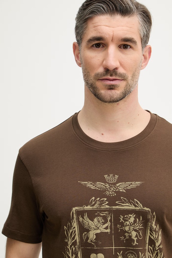 Βαμβακερό μπλουζάκι Aeronautica Militare καφέ TS2540UJ00727