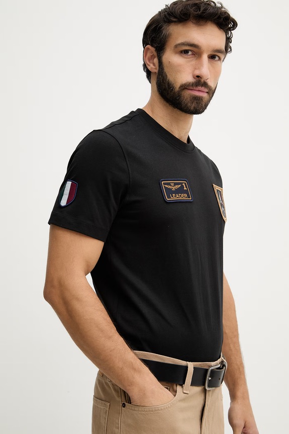 Aeronautica Militare tricou din bumbac negru TS2544UJ00592