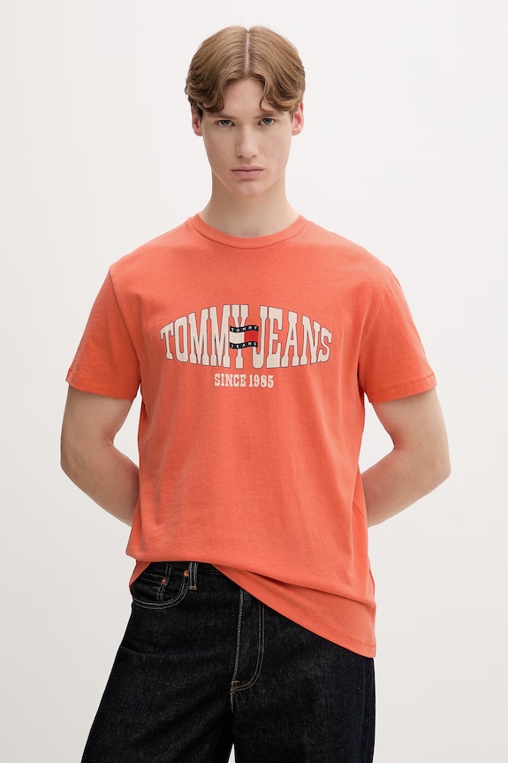 Tommy Jeans férfi pamut póló narancssárga DM0DM22520