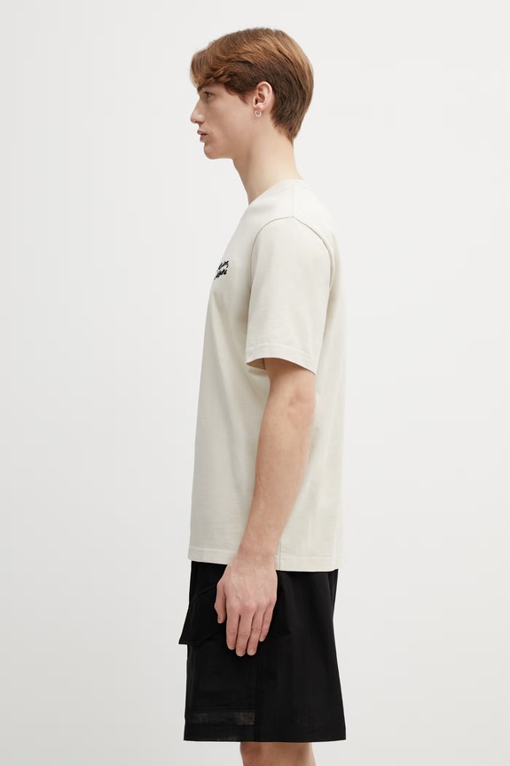 Βαμβακερό μπλουζάκι Maison Kitsuné Handwriting MM00126KJ7025 μπεζ SS26