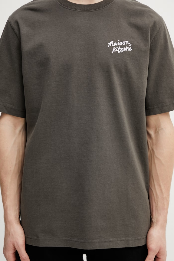 Хлопковая футболка Maison Kitsuné Handwriting зелёный MM00126KJ7025