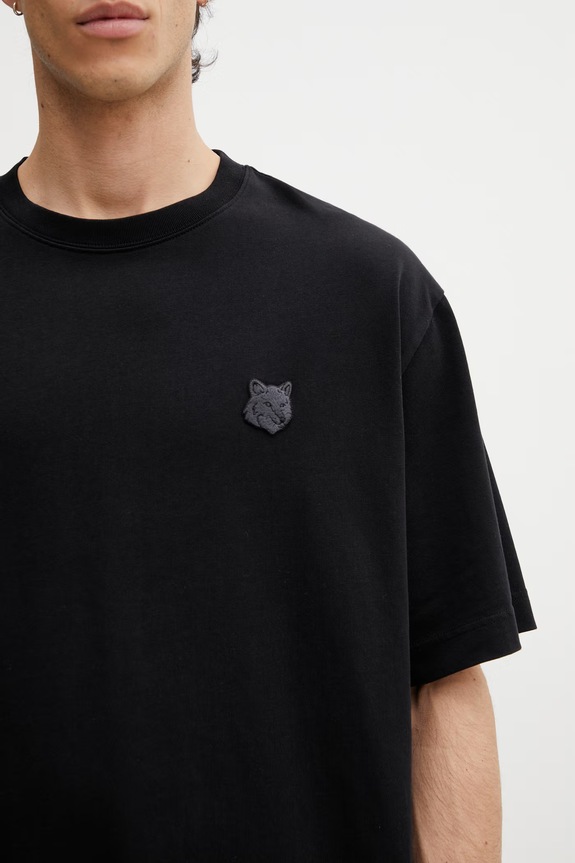 Maison Kitsuné Fox Head tricou de bumbac pentru bărbați negru PM00109KJ0119