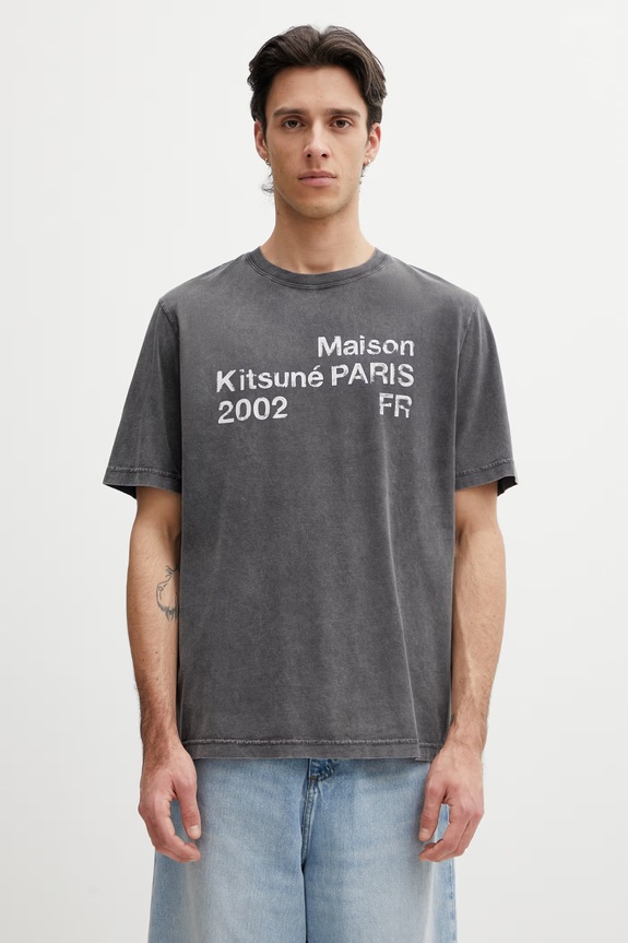 Maison Kitsuné 2002 Maglietta oversize in cotone da uomo grigio PM00124KJ7036