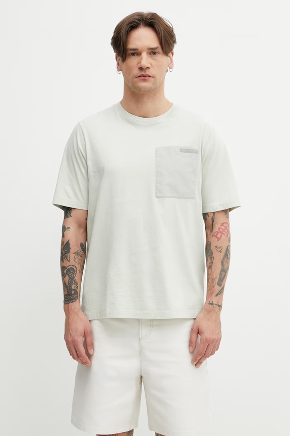 Maison Kitsuné T-shirt męski bawełniany turkusowy QM00108KJ7026