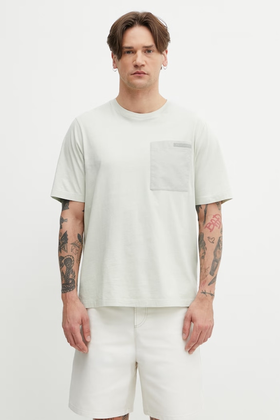 Maison Kitsuné T-shirt męski bawełniany turkusowy QM00108KJ7026