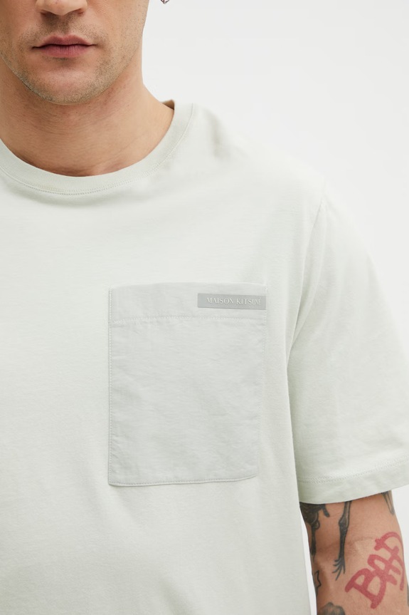 Maison Kitsuné T-shirt męski bawełniany turkusowy QM00108KJ7026