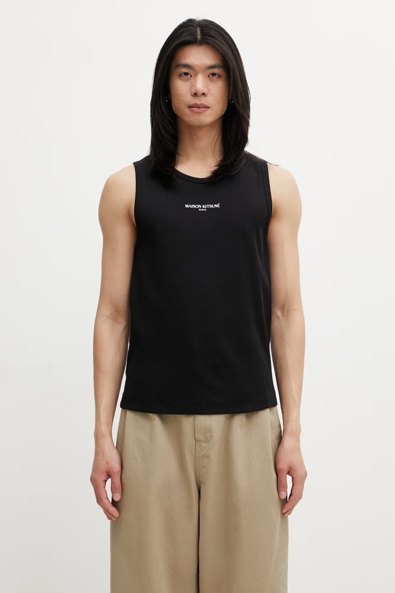 Maison Kitsuné топ бавовняний чоловічий чорний QM00600KA0033