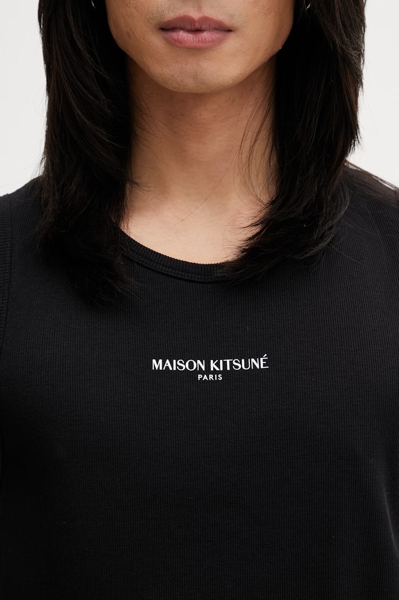 Maison Kitsuné топ бавовняний чоловічий чорний QM00600KA0033
