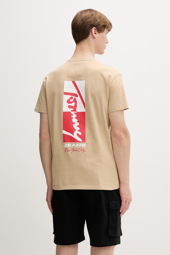 Odzież Tommy Jeans t-shirt męski bawełniany DM0DM22532 beżowy