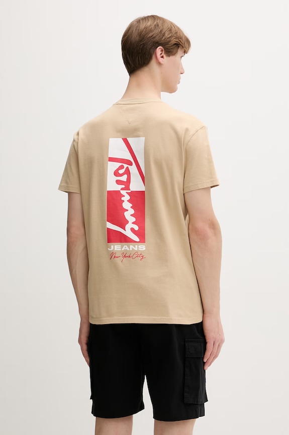 Odzież Tommy Jeans t-shirt męski bawełniany DM0DM22532 beżowy