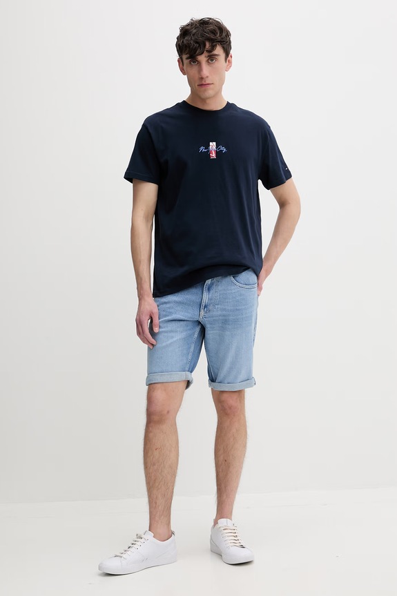Tommy Jeans tričko pánske bavlnené DM0DM22532 tmavomodrá SS26