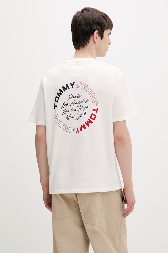 Tommy Jeans t-shirt męski bawełniany beżowy DM0DM22535
