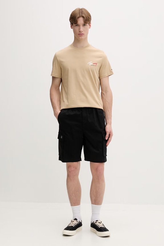 Tommy Jeans T-shirt męski bawełniany DM0DM22538 beżowy SS26
