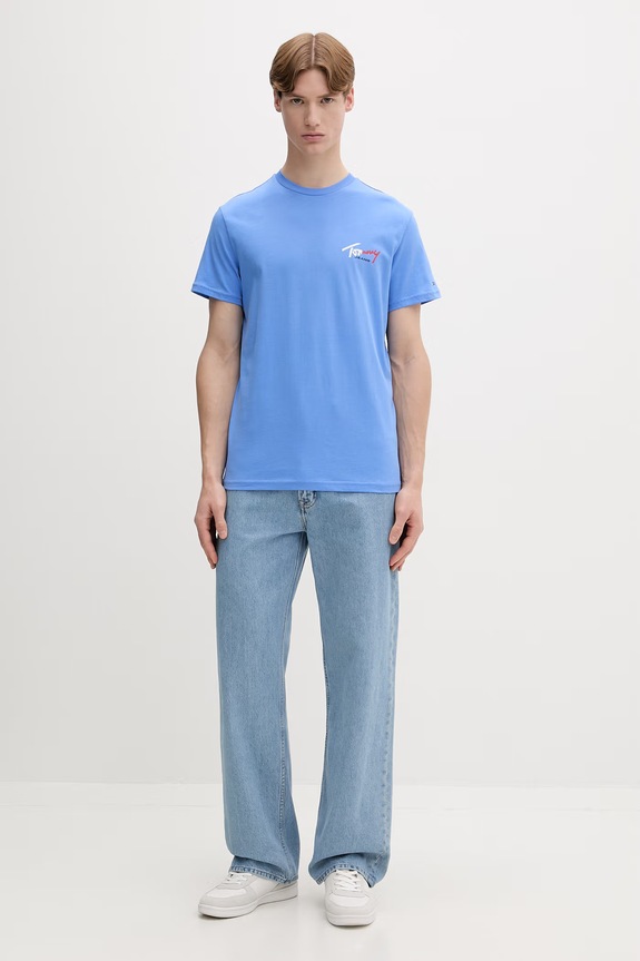 Tommy Jeans T-shirt męski bawełniany DM0DM22538 niebieski SS26