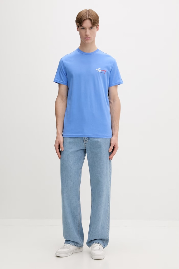Tommy Jeans T-shirt męski bawełniany DM0DM22538 niebieski SS26