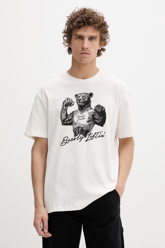 Tommy Jeans t-shirt da uomo in cotone beige DM0DM22543