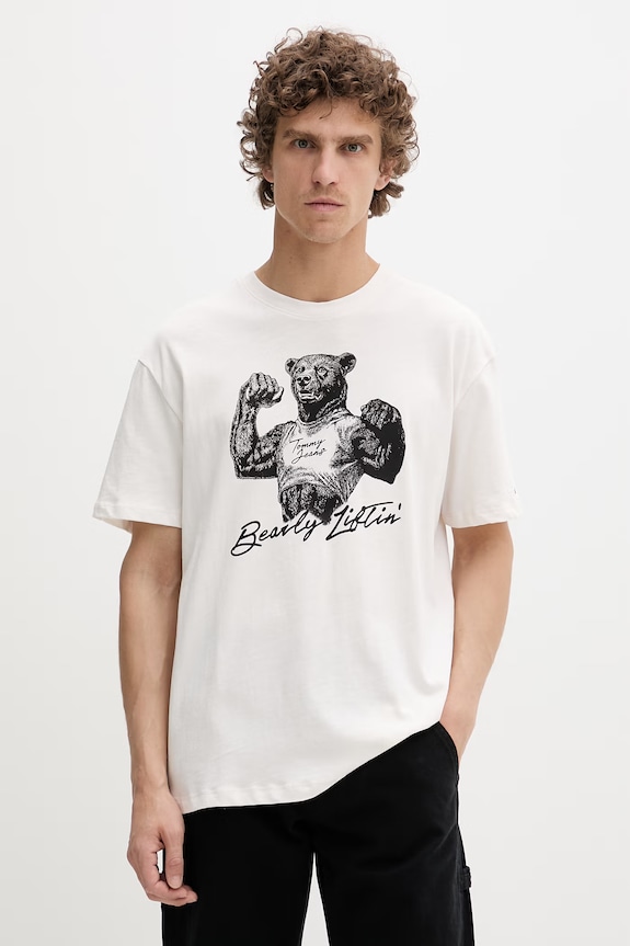 Tommy Jeans t-shirt da uomo in cotone beige DM0DM22543