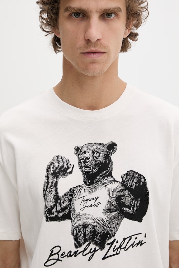 Tommy Jeans t-shirt da uomo in cotone beige DM0DM22543
